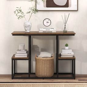 Mesa de consola, Mesa de sofá industrial com prateleiras de arrumação abertas Estante de 2 níveis Castanha
