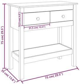 Mesa consola 75x35x75 cm pinho maciço branco