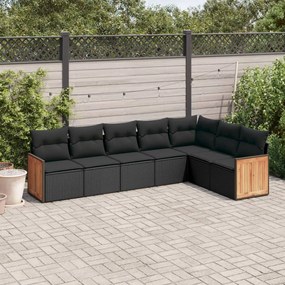 7 pcs conjunto de sofás p/ jardim c/ almofadões vime PE preto