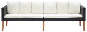4 pcs conjunto lounge de jardim c/ almofadões vime PE preto