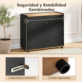 Aparador, armário de Cozinha 80 × 35 × 70 cm com arrumação em madeira com 1 gaveta e 2 portas Credenza estilo moderno rústico Preto
