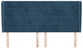 Cabeceira cama c/ abas veludo 203x23x118/128 cm azul-escuro