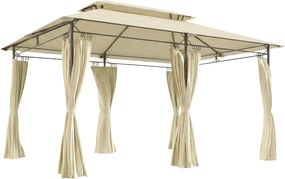 Pérgola de Jardim 397x297x265 cm Pérgola de Exterior com Teto Duplo Paredes Laterais Resistente a Água Bege