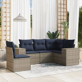 vidaXL 5 pcs conjunto sofás p/ jardim c/ almofadões vime PE cinzento