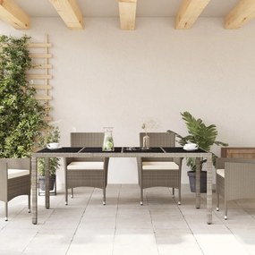 Mesa de jardim c/ tampo vidro 190x90x75 cm vime PE cinza-claro