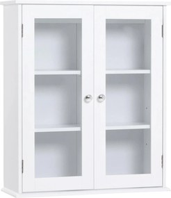 Armário Casa de Banho de Parede com 2 Portas de Cristal Armário Suspenso com Prateleiras Ajustáveis em Altura Multiuso para Cozinhas Sala de Estar 55x