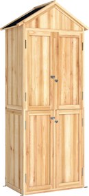Outsunny Armário de Exterior em Madeira com Teto Inclinado de Asfalto 4 Portas e 2 Prateleiras Removíveis 82x50x190 cm Natural | Aosom Portugal