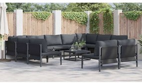 Conjunto de Sofá de Jardim 11 pcs Cinzento-escuro Aço