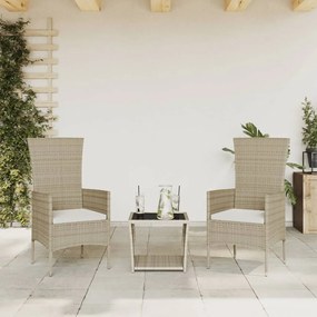 vidaXL 3 pcs conjunto de jantar p/ jardim com almofadões vime PE bege