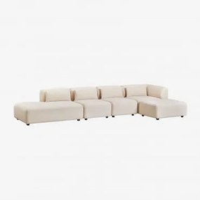 Sofá Modular De Canto Em 4 Peças Com Chaise Longue À Esquerda E Puff Fogler Bombazina Bege Linho - Sklum