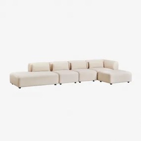 Sofá Secional De Canto Fogler De 4 Peças Com Chaise Longue E Pufe À Esquerda Bombazina Crema Linho - Sklum