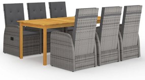 7 pcs conjunto de jantar para jardim cinzento