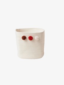 Cesto com pompons castanho medio liso com motivo