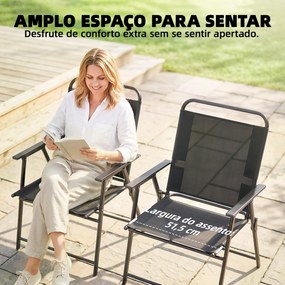 Conjunto de 4 Cadeiras de Jardim Dobráveis com Encosto Alto e Apoios de Braços Tecido Textilene Respirável Preto