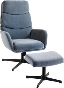 HOMCOM Poltrona Estofada com Puff, Poltrona Lounge com Encosto Alto, Base Metálica, para Sala de Estar, Quarto, Cinza | Aosom Portugal