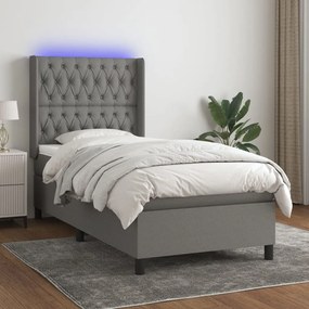 Cama box spring c/ colchão e LED 80x200 cm tecido cinza-escuro