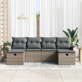 Conjunto de Sofá de Jardim de 6 Peças com Almofadas Cinza Rattan Sinté