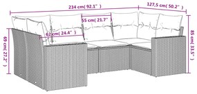 6 pcs conjunto de sofás p/ jardim com almofadões vime PE bege