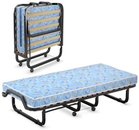 Cama de solteiro dobrável com colchão viscoelástico estrutura metálica portátil 90 x 200 x 41 cm