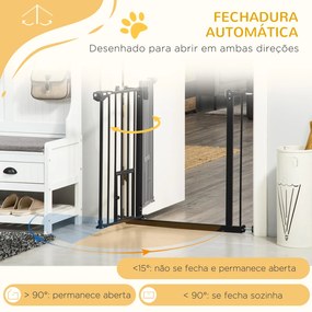 Barreira de Segurança para Animais de Estimação 74-80cm com Porta com Fechamento Automático e Sistema de Duplo Bloqueio Altura 76,2cm Preto