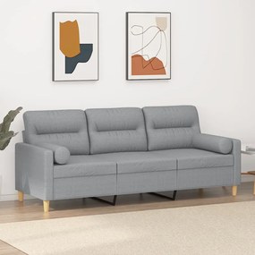 Sofá 3 lugares + almofadas decorativas 180cm tecido cinza-claro
