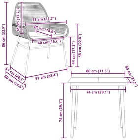 3 pcs conjunto jantar jardim almofadões vime PE vidro preto