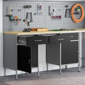 Conjunto de Armários e Mesa de Trabalho em 3 Peças VidaXL Preto em Mad