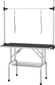 PawHut Mesa Tosquia Cães Dobrável Prateleira Armazenamento Altura Ajustável 20-80 cm 107x60x170 cm Preto Resistente Fácil Limpeza | Aosom Portugal