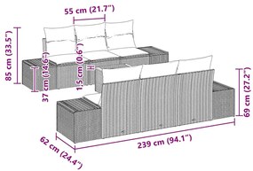 Conjunto de Sofá de Jardim 7 pcs Bege, cinza claro