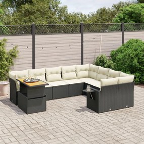 10 pcs conjunto sofás de jardim c/ almofadões vime PE preto