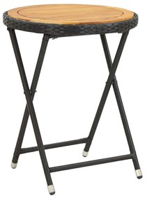 vidaXL Mesa de chá 60 cm vime PE e madeira de acácia maciça preto