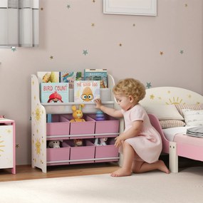 Estante Infantil para Brinquedos com 6 Caixas de Tecido Não Tecido Organizador de Brinquedos com 2 Prateleiras 63x30x71 cm Rosa