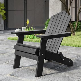 Cadeira Adirondack Jardim HIPS com braços largos e encosto inclinado para relvados exteriores jardim Preta
