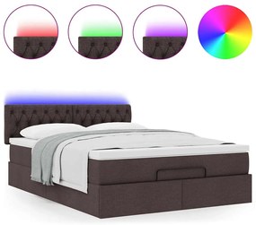 Cama otomana com colchão &amp; LEDs 140x190 cm castanho escuro