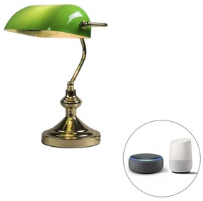 LED Candeeiro de mesa inteligente em latão com vidro verde incl. Wi-Fi P45 - Banker Art Deco,Clássico / Antigo,Retro