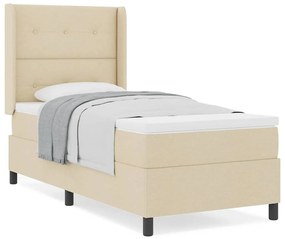 Cama com Estrado e Colchão - Creme, 100x200 cm em Tecido