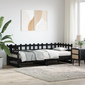 vidaXL Estrutura sofá-cama de puxar 2x(90x190) cm pinho maciço preto