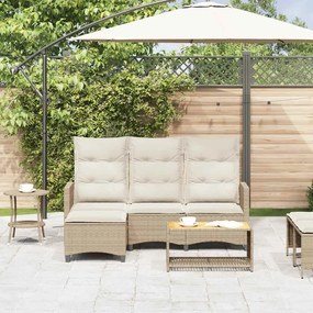 Sofá de jardim reclinável em forma de L com almofadões vime PE