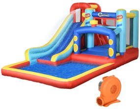 Outsunny Castelo Insuflável com Inflador Escorrega Trampolim Piscina Bolsa de Transporte 435x245x200cm Multicolorido