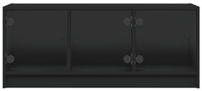 Móvel de TV c/ portas de vidro 102x37x42 cm preto