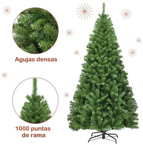 Árvore de Natal de 1,8 m com 1000 ramos, dobradiças e base metálica resistente Ideal para casa, escritório, lojas e hotéis Verde