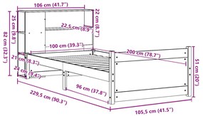 Cama com estante sem colchão 100x200 cm pinho maciço