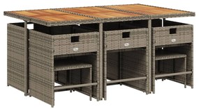 11 pcs conjunto jantar p/ jardim c/ almofadões vime PE cinzento