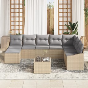 Conjunto de Jantar de Jardim de 9 Peças com Almofadas Vime PE Preto