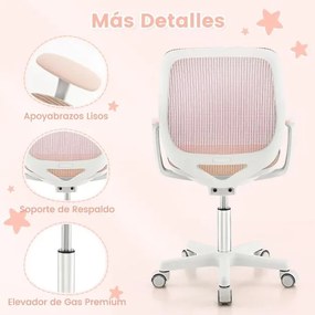 Cadeira giratória para crianças com altura ajustável, rodas com travão e apoios de braços. ergonómica rosa