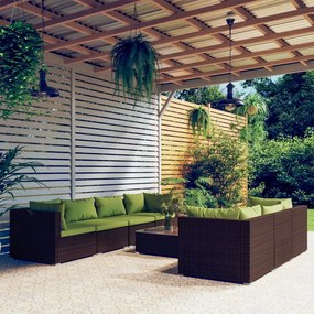 vidaXL 8 pcs conjunto lounge jardim c/ almofadões vime PE castanho