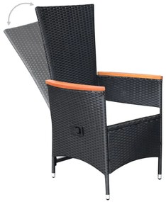 Cadeiras jardim reclináveis 2 pcs c/ almofadões vime PE preto