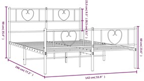 Estrutura de cama com cabeceira e pés 135x190 cm metal branco