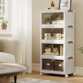 Caixas de armazenamento em Plástico 31 x 55 x 111 cm com 4 níveis e 1 tampa Branco