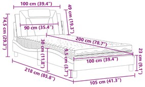 Cama com colchão 100x200 cm couro artificial castanho